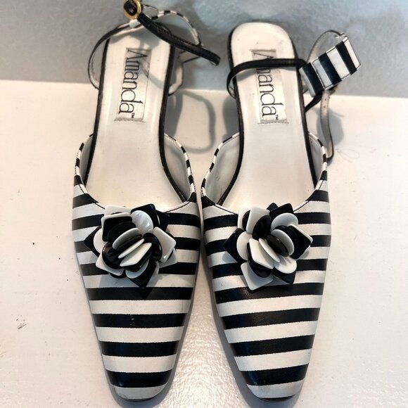 90's Funky Striped Pumps - Heels - Black & White - Size 9 - Picture 2 of 13